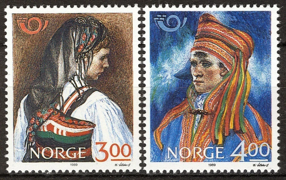 Norway 1989, NK 1066-67, NORDEN Folk Costumes set VF MNH, Mi cat 3,2€ - Image 1 of 1