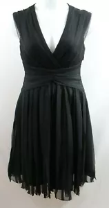 Tadashi Black Chiffon Silk Pleated Dress V Neck 12 - Picture 1 of 7