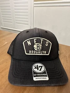 Brooklyn Nets ‘47 Brand Trucker Snap Back Hat Cap NEW NBA Black Mesh - Picture 1 of 4