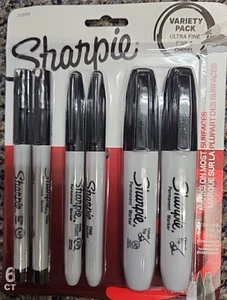 Permanent Markers, Variety Pack, Fine/Ultra Fine/Chisel Tip, Black, 6 Count - Picture 1 of 3