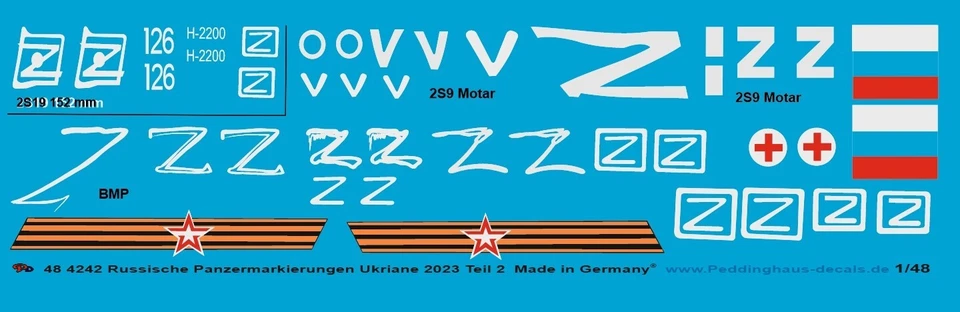 Peddinghaus-Decals 1/48 4242 Russo Adesivi Marcatura Carroarmato Ucraina 2023 - Immagine 1 di 1