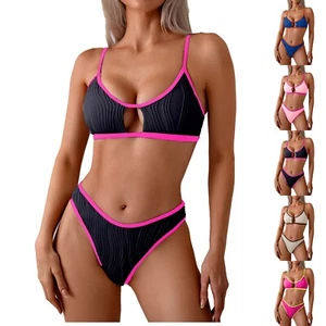 Women's Summer Sexy Suspenders Split Sexy Solid Color Slim Bikini Swimsuit - Picture 1 of 27