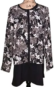 Denim & Co. - Striking Black & Gray Floral Layered Look Tunic - Women's Large - Picture 1 of 3