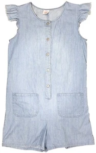 Wonder Nation Girls XL Chambray Romper With Ruffle Sleeves Pockets 100% Cotton - Picture 1 of 8