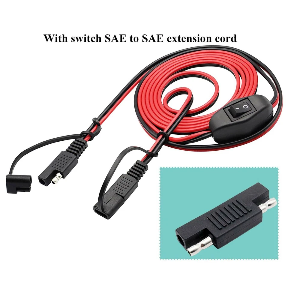 DC Solar Panel SAE to SAE with Switch 16AWG Harness Motorcycle Extension Cable - Image 1 of 4