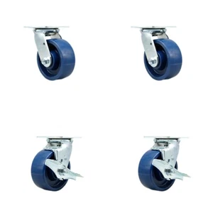 5 Inch Solid Polyurethane Swivel Caster Set with Roller Bearing 2 Brake SCC - Picture 1 of 5
