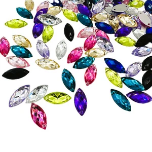 Acryl Strass Steine 7x15mm; 5x10mm Auge Oval Glitzer Nähen Basteln DIY Kleben - Bild 1 von 2