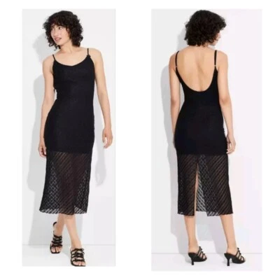 Wild Fable Black Floral Semi-Sheer Sleeveless Midi Stretch Dress W Bows L NWT - Image 1 of 4