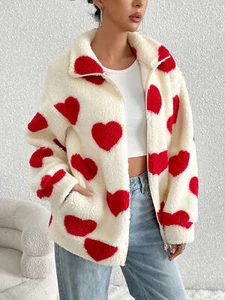 Damenmode herzförmiger Stehkragen Reißverschluss Fleece Mantel Jacke Mantel neu ohne Etikett - Bild 1 von 11