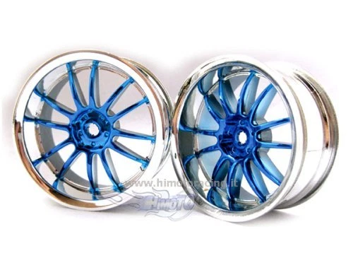 02018PB CERCHI 1/10 BLU CROMATO ESAGONO 12MM BLUE CHROME 2pz ON ROAD HIMOTO - Immagine 1 di 1