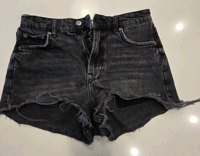 Pantalones Cortos Zara Mujer Negros Denim Corte Botón Mosca Talla 4 Verano/Playa Ropa Foto 1 de 4