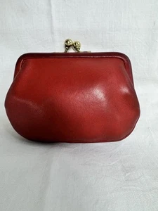 VTG Coach Red Soft Leather Kisslock Coin Purse Wallet Old Money 80s Card OnTrend - Picture 1 of 12