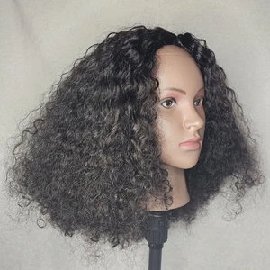 BGM Mädchen 18" lockiges Echthaar Halbperücke ohne Kleber Kordelzug 180% Dichte schwarz - Bild 1 von 8