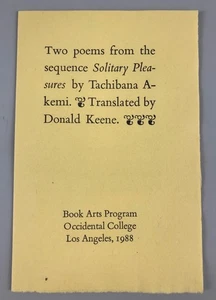 1988 Two Poems from Solitary Pleasures Akemi Roxburghe Zamorano Donald Keene - Picture 1 of 5