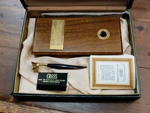 Cross 1/20 12k Gold Pen Desk Set, Wallnut 1970s Award - Picture 1 of 9