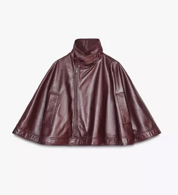 ZARA NEW WOMAN ZW LIMITED EDIT. 100% LEATHER CAPE BURGUNDY Size M-L 5479/053/681 - Image 1 of 4