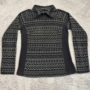 Columbia Fleece Sweater Women’s S Black Gray Lightweight 1/4 Zip Gorpcore AOP - Picture 1 of 14