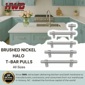 Manijas de gabinete de níquel cepillado *Colección Halo Bar* Perilla de tiradores de baño de cocina Mod - Imagen 1 de 23