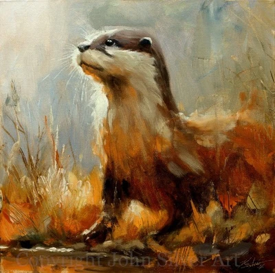 RETRATO DE OTTER BELLAS ARTES PINTURA AL ÓLEO ORIGINAL 30 x 30 cm por el artista JOHN SILVER Foto 1 de 4