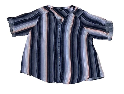 Torrid Harper Striped 3/4 Sleeves Button Down Top Blouse Multicolor Sz 4X - Image 1 of 4