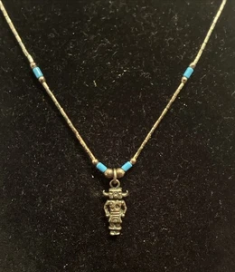 Vintage Sterlingsilber Südwesten Navajo Türkis Kachina Anhänger Halskette 16" LESEN - Bild 1 von 11