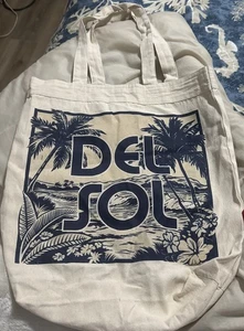 DEL SOL Farbwechseltasche Shopping Strandtasche Elfenbein Canvas Palmen - Bild 1 von 10