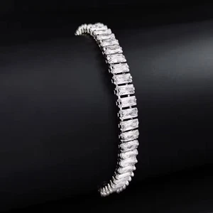 Luxury Princess Cut Silver Bracelet Fashion Cubic Zirconia - Picture 1 of 11