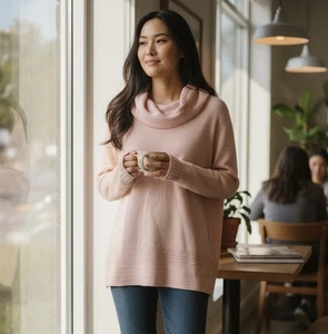 Calvin Klein Wasserfallausschnitt Pullover Rose Rosa Damen L - Bild 1 von 6