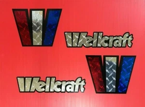 2 Wellcraft & 8 x 6 W Chrome Diamond plate Marine Vinyl set boat decals - Bild 1 von 3