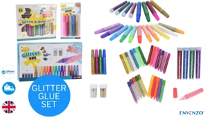 Glitter Glue Gel Pens Kids Art Crafts Set Pens Sparkly Crafting Washable Markers - Picture 1 of 16