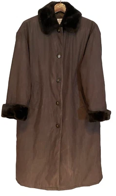 Abrigo Jones New York Marrón Piel Sintética Cuello y Puños Mujer Mediano Foto 1 de 4