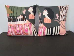 Psychadelic Pillows Figural 1970s Motif Good Vibes Handmade Cotton - Picture 1 of 13