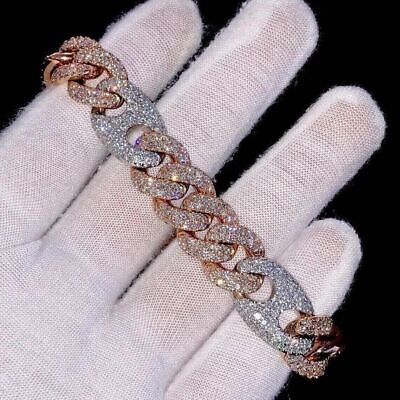 Men's 8Ct Round Cut Real Moissanite Cuban Link Bracelet 14K Two Tone Gold Plated