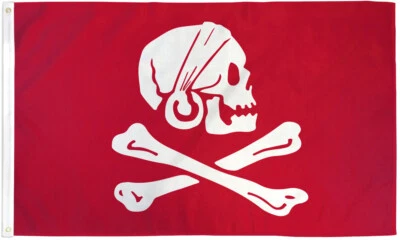 Red Henry Avery Pirate Flag 3x5ft Jolly Roger Boating Flag Skull Flag - Image 1 of 2