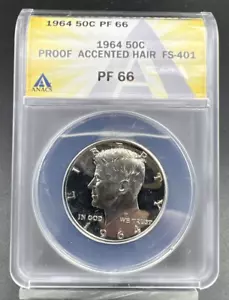 1964 P Kennedy Proof Half Silver Dollar Coin PF66 Accented Hair FS-401 ANACS #A - Picture 1 of 11