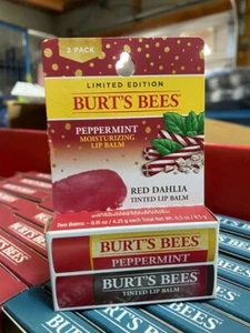 Burts Bees Natural Peppermint & Red Dahlia Tinted Lip Balm Limited Edition New - Picture 1 of 1
