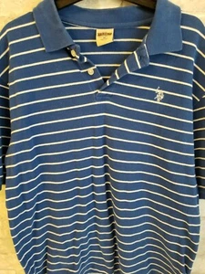 US Polo Assn. Boys Button Polo Shirt Sz 18 Short Sleeve Blue White Coton Striped - Picture 1 of 10