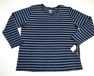 NWT Hasting & Smith Women's Size 2X Shirt Top Navy White Striped Long Sleeve - Picture 1 of 9
