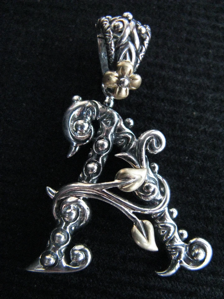 BARBARA BIXBY INITIAL A  ENHANCER CHARM PENDANT LETTER VINE LEAF GIFT Designer - Image 1 of 1