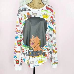 On Fire Shirt Women 1X White Educated Queen Graphic Tie Side Long Sleeve Tee - Picture 1 of 9