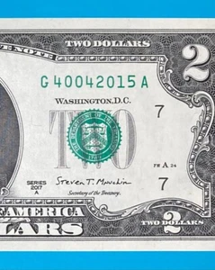 TRAILING YEAR 2015 : G 4004 2015 A $2 Two Dollar Bill Serial Number *UNC* - Picture 1 of 3