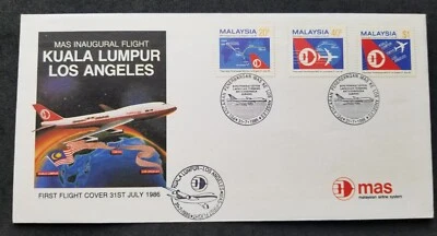 Malasia Inauguración Vuelo MAS a Los Ángeles 1986 FDC *concordancia 3 PMK Raro Foto 1 de 4