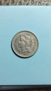 1867 Three Cent Nickel 3CN Choice AU Lightly Cleaned                        V772 - Picture 1 of 2