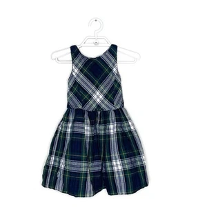 RALPH LAUREN Girls Green Tartan Plaid Fit Flare Dress Cotton Holiday Buttons - 5 - Picture 1 of 7