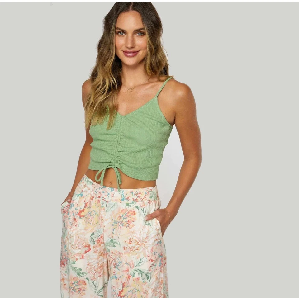 O'Neill ребристый Cami укороченный верхний собранными в Рюш шнурком без рукавов Майка Sage зеленый S - Изображение 1 из 4