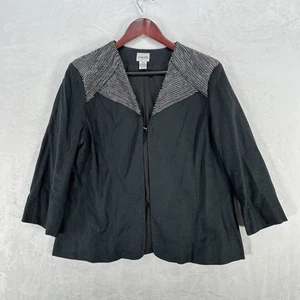 Chicos Jacket Womens 2 (Large) Black Linen Blend Chainmail Blazer Coastal Metal - Picture 1 of 9