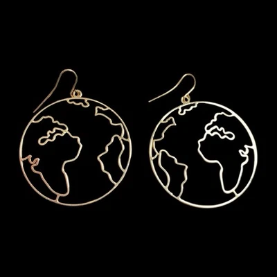Pendientes Vintage Wild Bryde Globo Mapa del Mundo Colgantes Gota Viaje Joyería Tono Dorado Foto 1 de 4