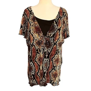 Notations Bluse Gr. 3X Schlangenleder Print Stretch schwarz braun hellbraun Crinkle 2-Fer - Bild 1 von 12