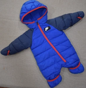 Nike Newborn Snowsuit Puffer Blue Red Zip Up Hooded Baby Coverall Winter Snow - Picture 1 of 21