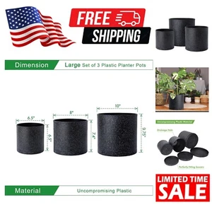 Large 3-Piece Planter Pot Set with Drainage for Indoor & Outdoor Use - Speckled - Picture 1 of 9